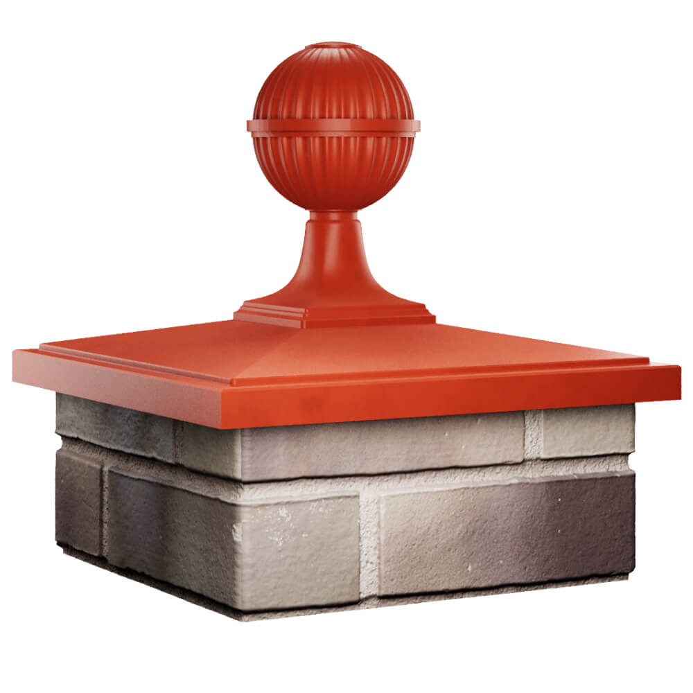 Колпак Zking БонаМоно Красный с шаром на столб 1.5х1.5 кирпича (385х385, 400х400мм) в сборе в Березниках фото