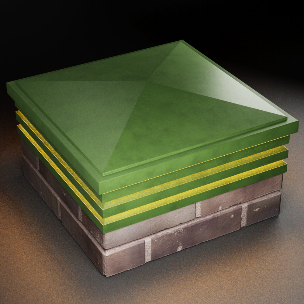 Колпак Zking Бона ХайТек Зеленый на столб 2х2 кирпича (513х513мм) с подсветкой в Березниках фото