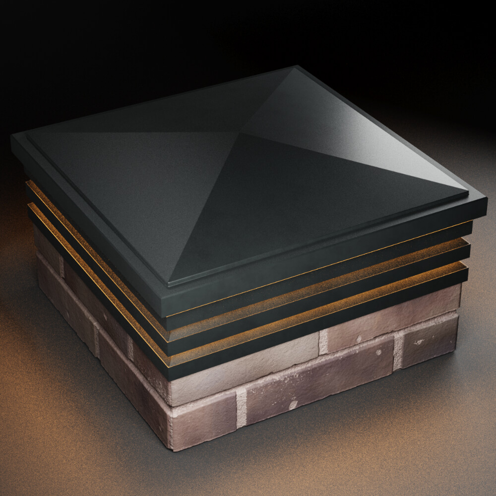 Колпак Zking Бона ХайТек Черный на столб 2х2 кирпича (513х513мм) с подсветкой в Березниках фото