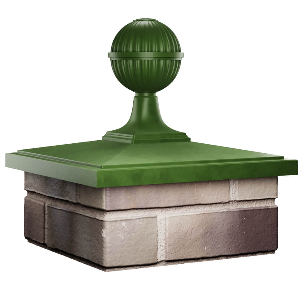 Колпак Zking БонаМоно Зеленый с шаром на столб 1.5х1.5 кирпича (385х385, 400х400мм) в сборе в Березниках фото