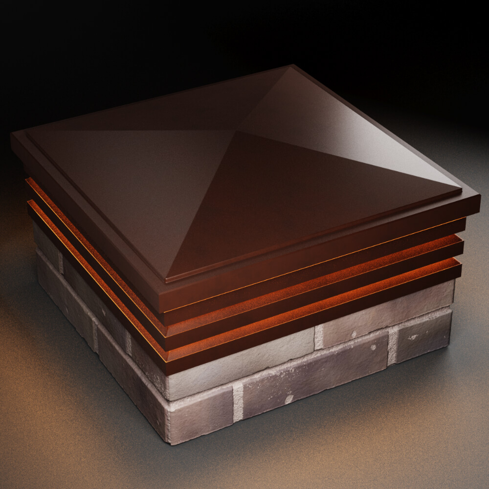 Колпак Zking Бона ХайТек Коричневый на столб 2х2 кирпича (513х513мм) с подсветкой в Березниках фото