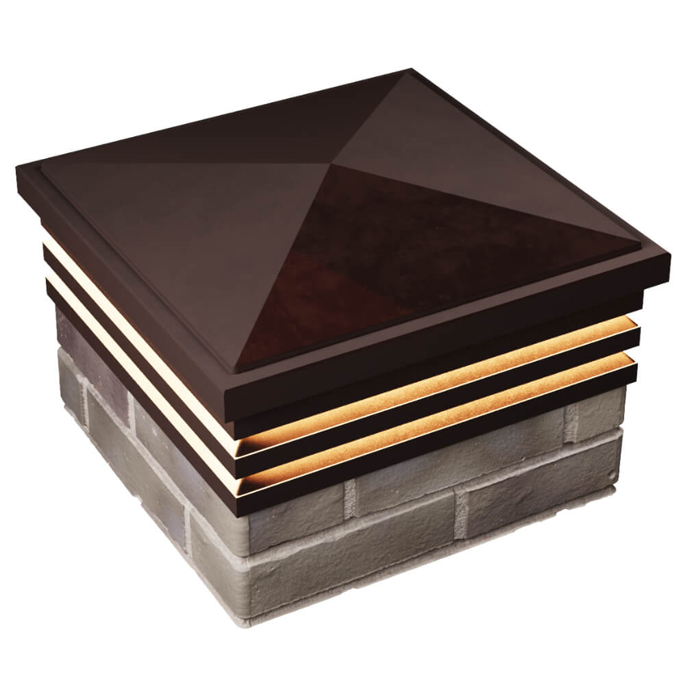 Колпак Zking Бона ХайТек Коричневый на столб 1.5х1.5 кирпича (385х385мм) с подсветкой в Березниках фото