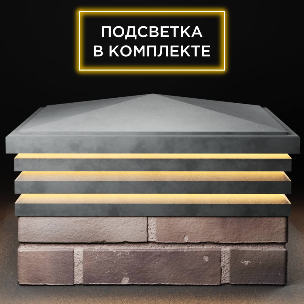 Колпак Zking Бона ХайТек Серый на столб 2х2 кирпича (513х513мм) с подсветкой Березники фото