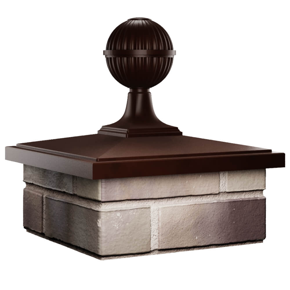 Колпак Zking БонаМоно Коричневый с шаром на столб 1.5х1.5 кирпича (385х385, 400х400мм) в сборе в Березниках фото