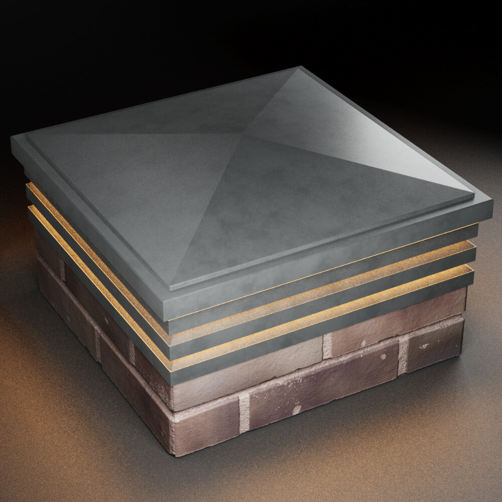 Колпак Zking Бона ХайТек Серый на столб 2х2 кирпича (513х513мм) с подсветкой в Березниках фото