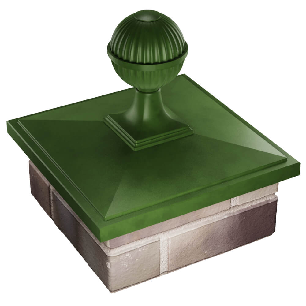 Колпак Zking БонаМоно Зеленый с шаром на столб 1.5х1.5 кирпича (385х385, 400х400мм) в сборе в Березниках фото