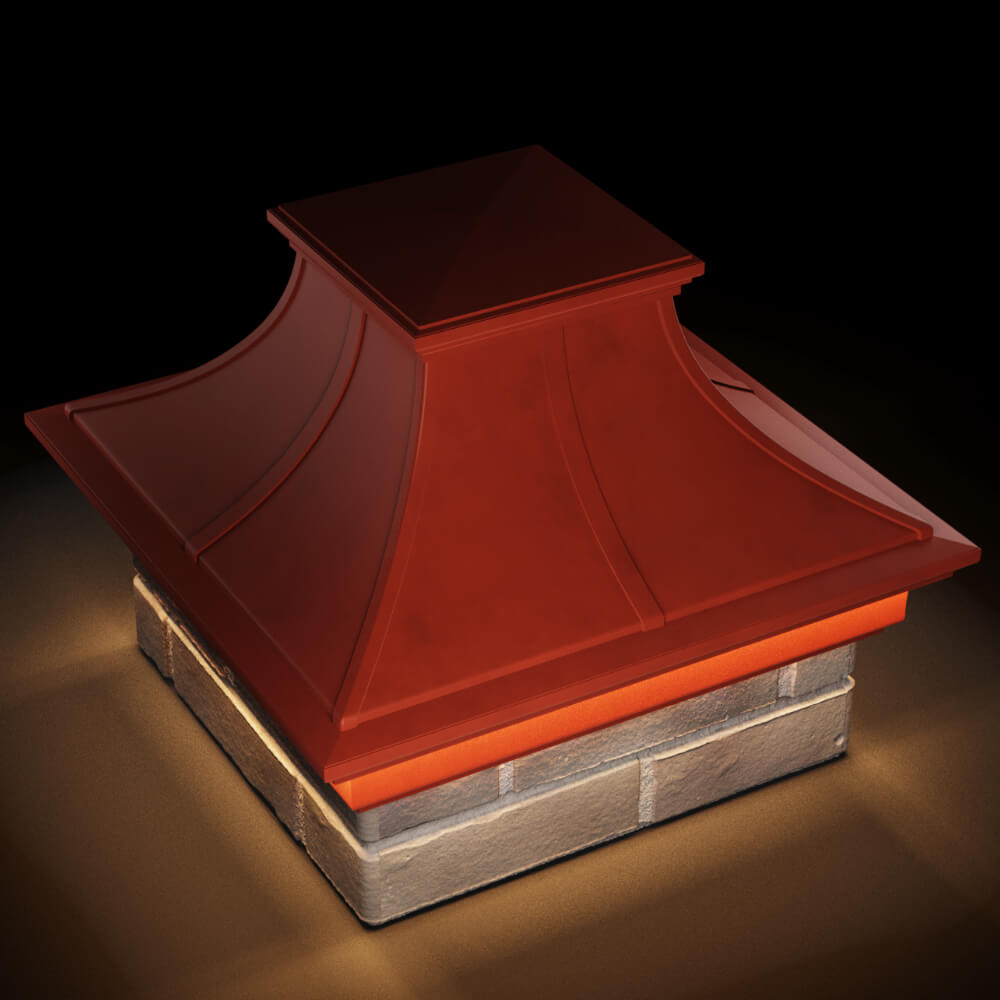 Колпак Zking Монблан Премиум Красный на столб 1.5х1.5 кирпича (385х385мм) с подсветкой в Березниках фото
