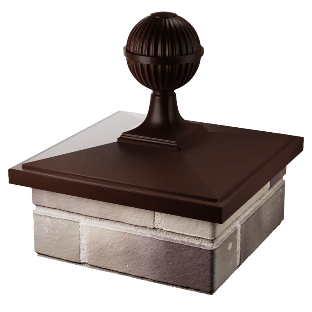 Колпак Zking БонаМоно Коричневый с шаром на столб 1.5х1.5 кирпича (385х385, 400х400мм) в сборе в Березниках фото