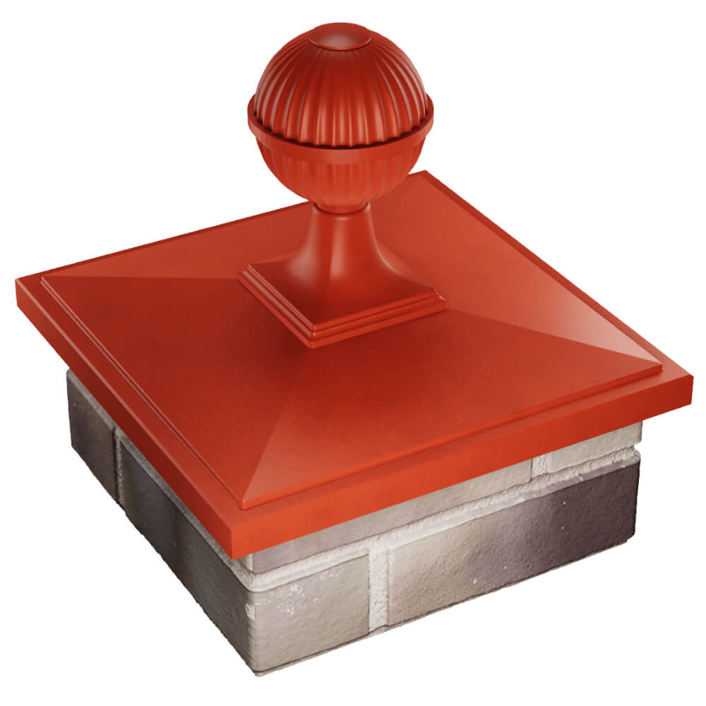 Колпак Zking БонаМоно Красный с шаром на столб 1.5х1.5 кирпича (385х385, 400х400мм) в сборе в Березниках фото