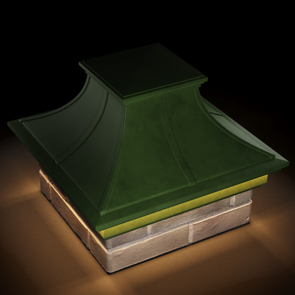 Колпак Zking Монблан Премиум Зеленый на столб 1.5х1.5 кирпича (385х385мм) с подсветкой в Березниках фото