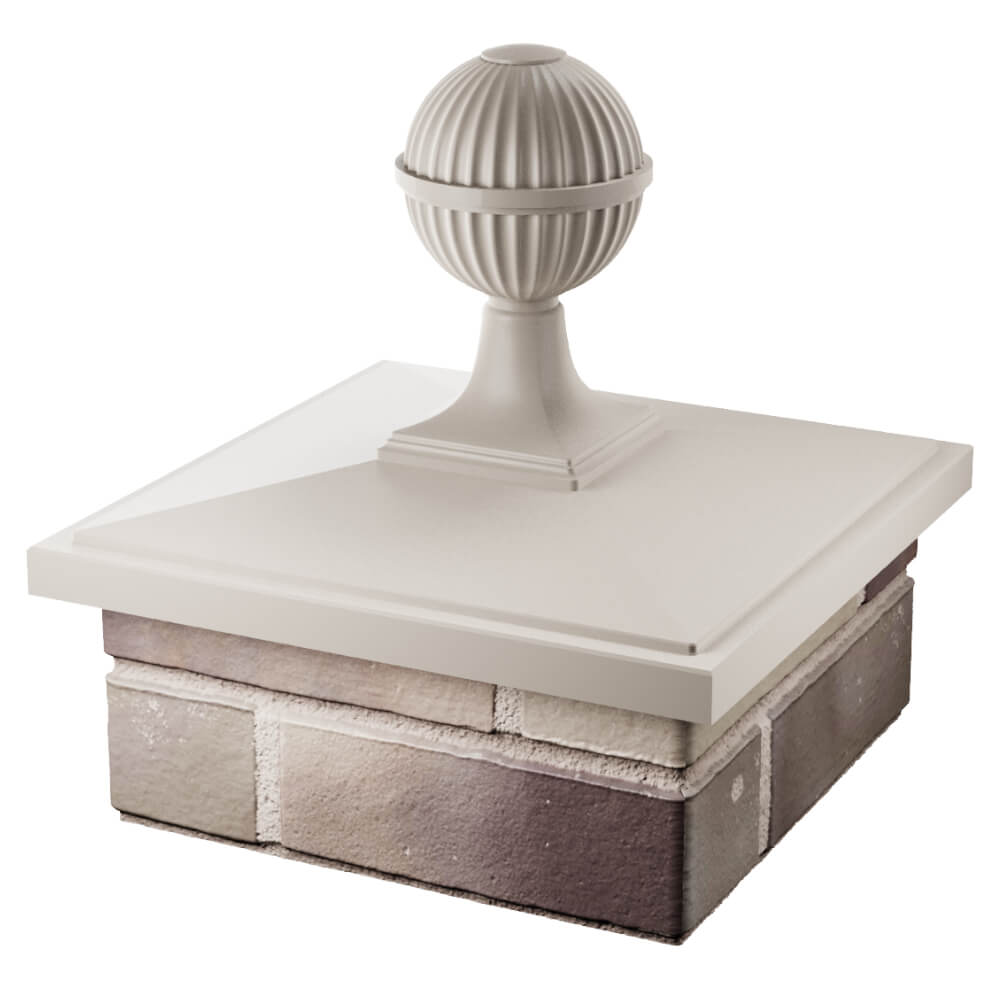 Колпак Zking БонаМоно Бежевый с шаром на столб 1.5х1.5 кирпича (385х385, 400х400мм) в сборе в Березниках фото